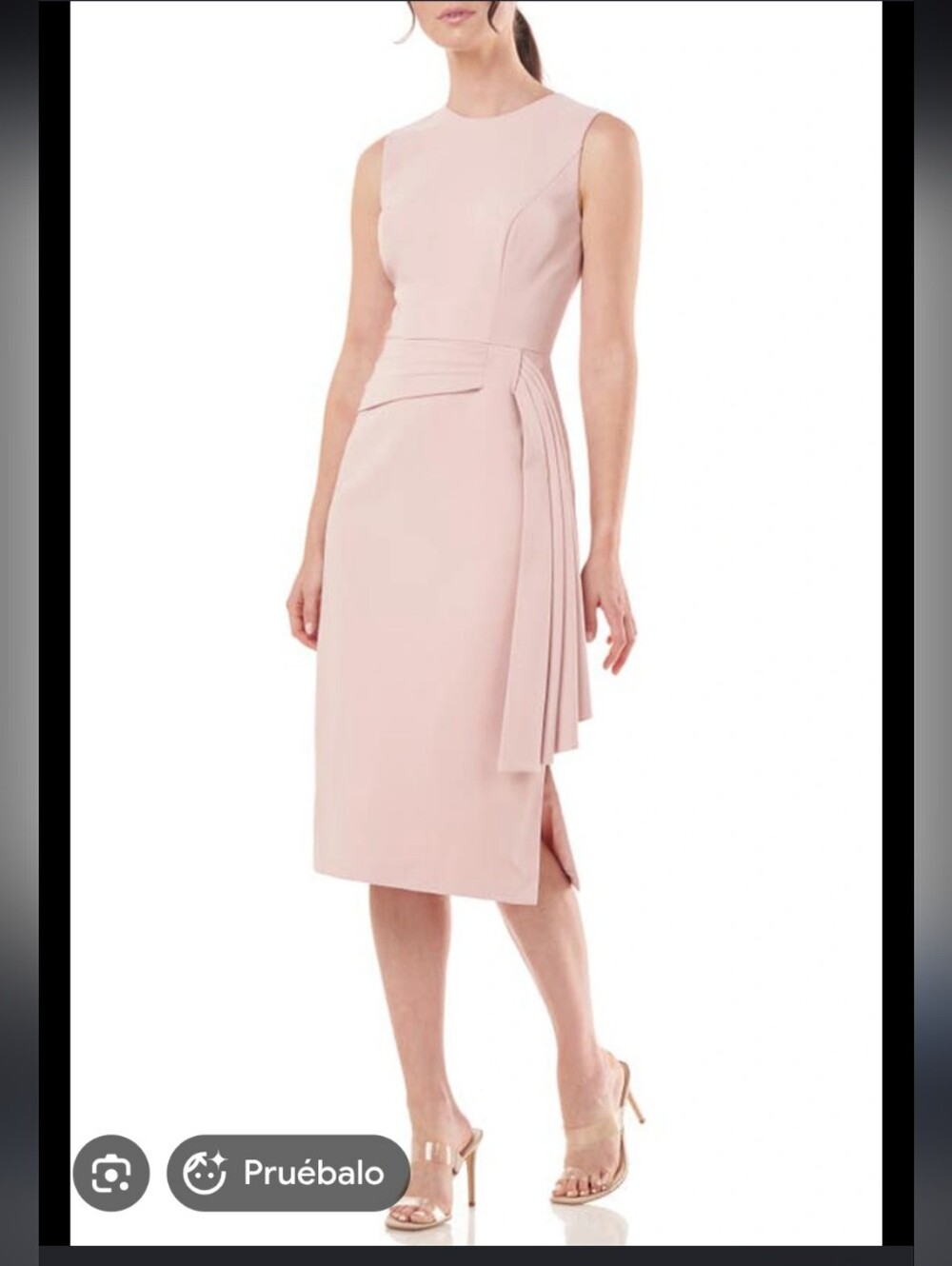 Kay Unger Sleeveless Blush Dress with Draped Side Detail